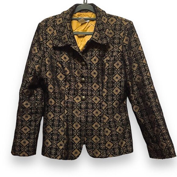 Vintage 60’s Design Todays Gold and Black Geometric Patterned Blazer - Picture 1 of 7
